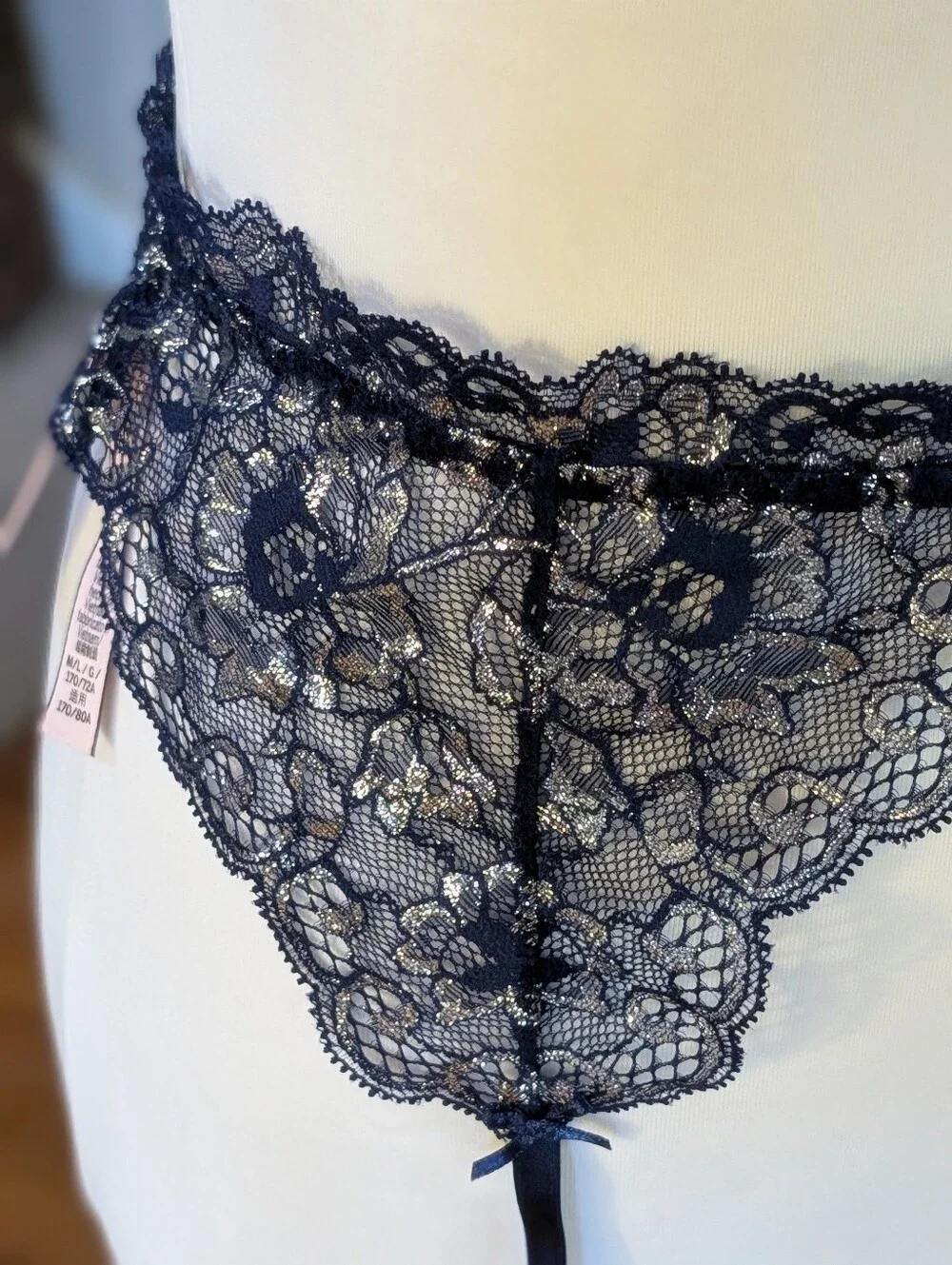 Coquette Glitter Lace Garter Belt Victoria's Secret Navy‎ Blue Metallic (M) NWT